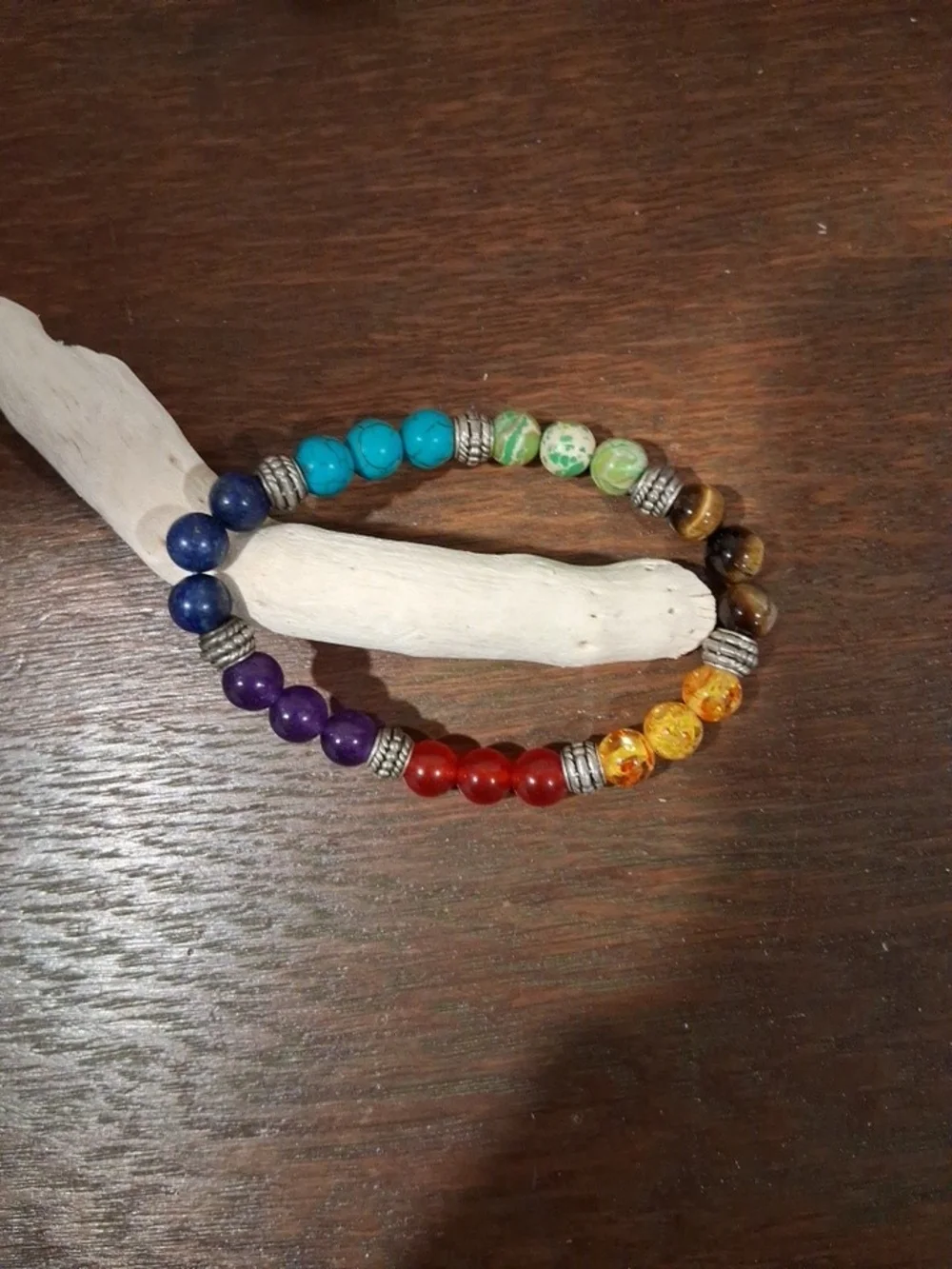 Multicolo Beaded Stretch Bracelet - Colorful Stone Stack Chakra Good Karma